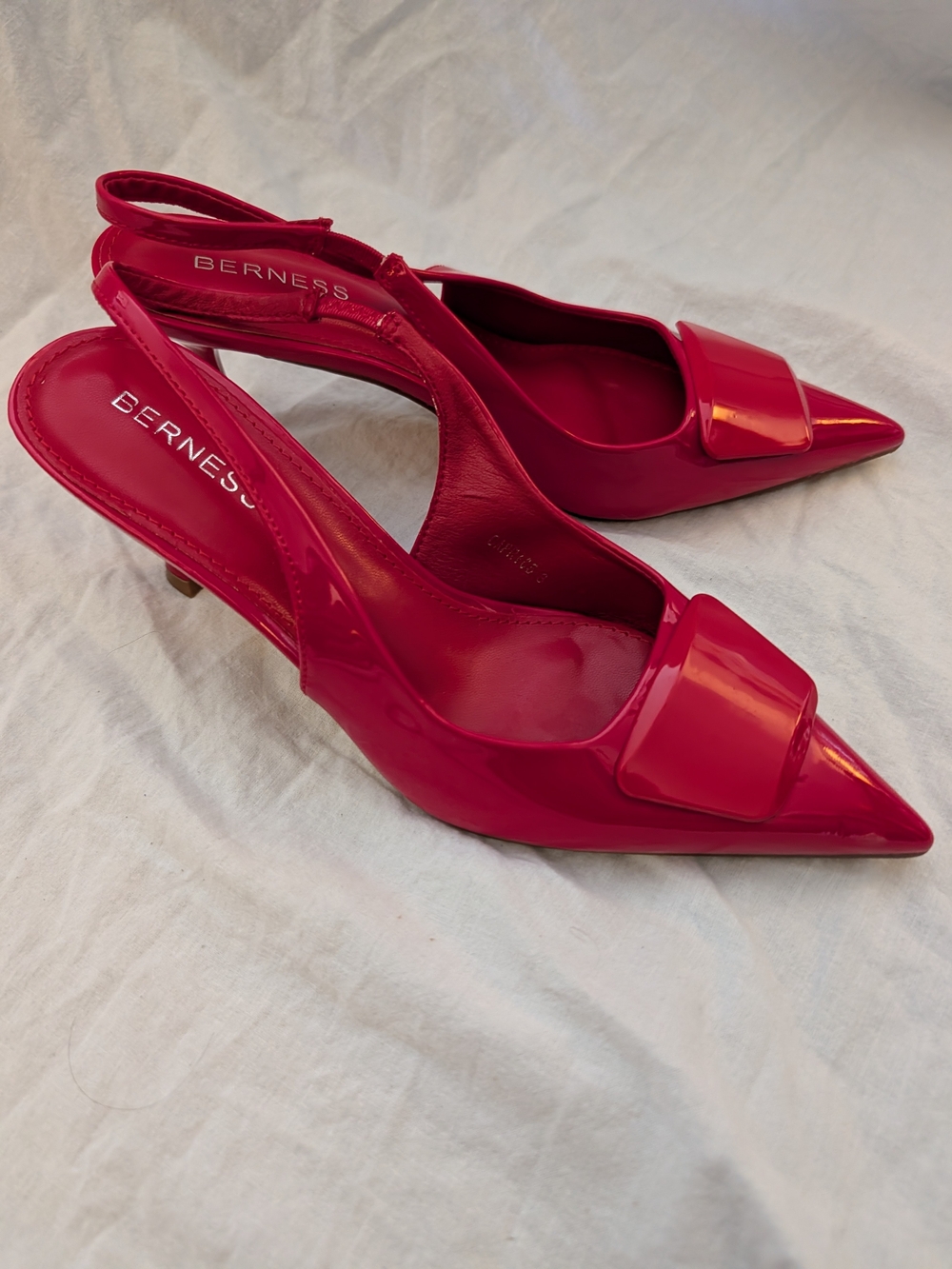 Berness Patent Pointed Slingback Heels in Hot Rod Red